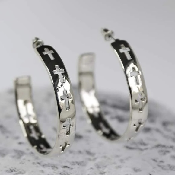 Cross Hoop Earrings - Picture 2 of 6